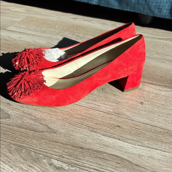 Anne Klein genuine calf, skin size 7 1/2 chunk heel pumps Red never worn - Picture 3 of 8